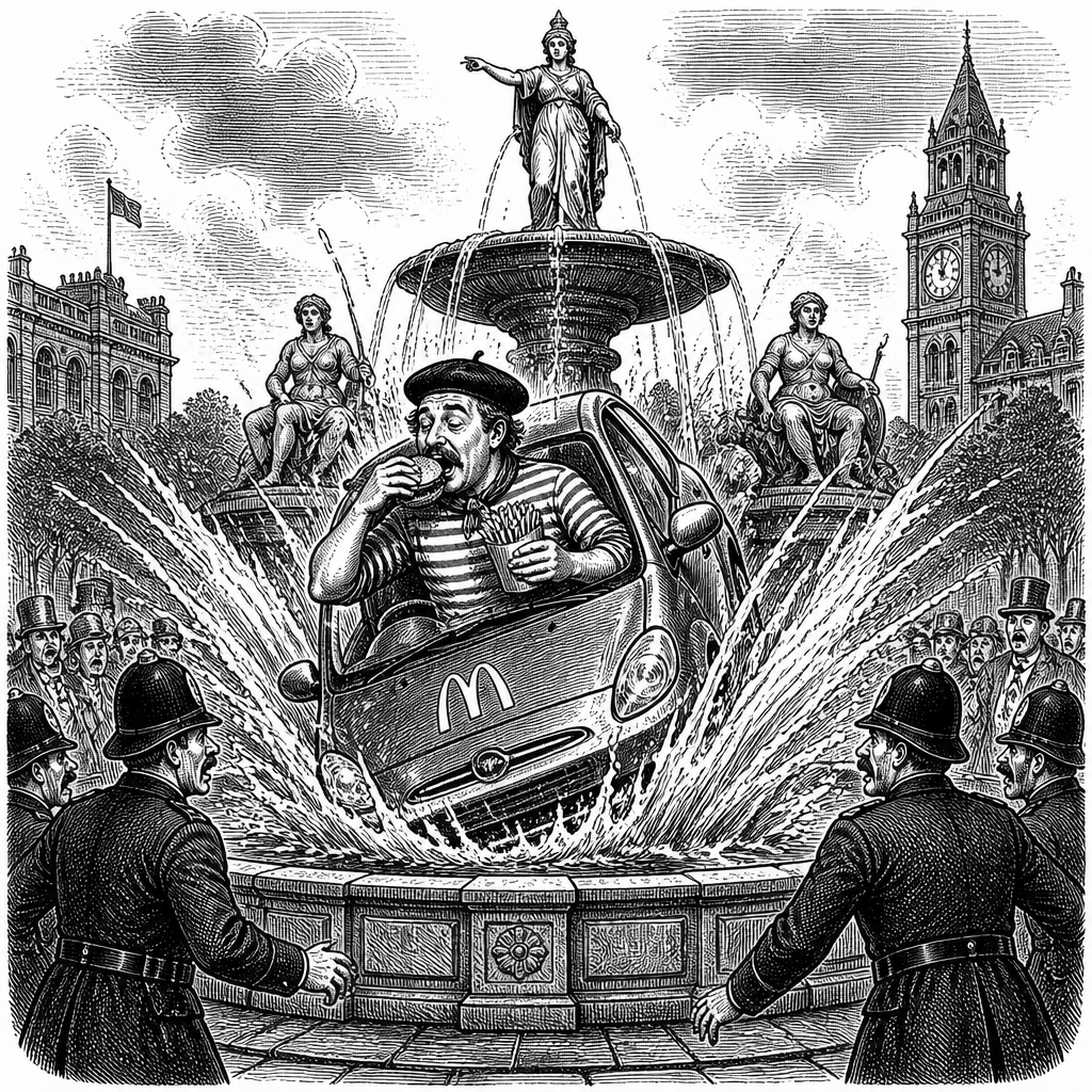 Frenchman's McDonald's Run Ends in Historic Fountain Splashdown