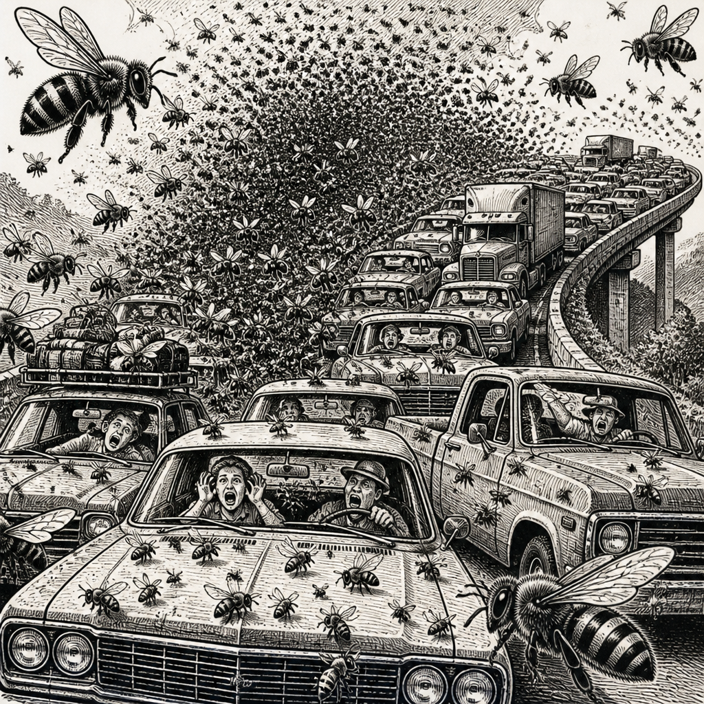 Bee-line for disaster: 1 Million Bees Cause Bumper-to-Buzzer Traffic