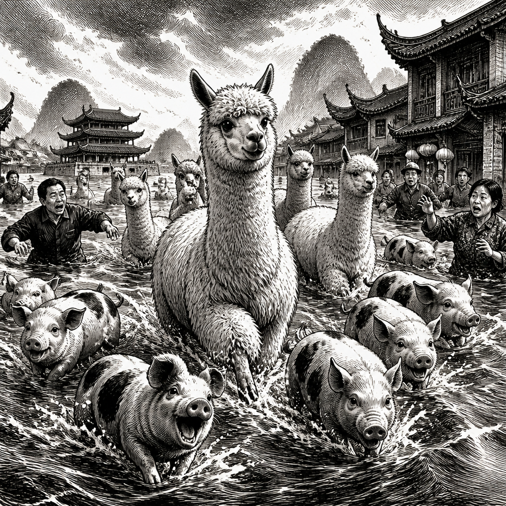 Flooded zoo unleashes mini pigs and alpacas on south China