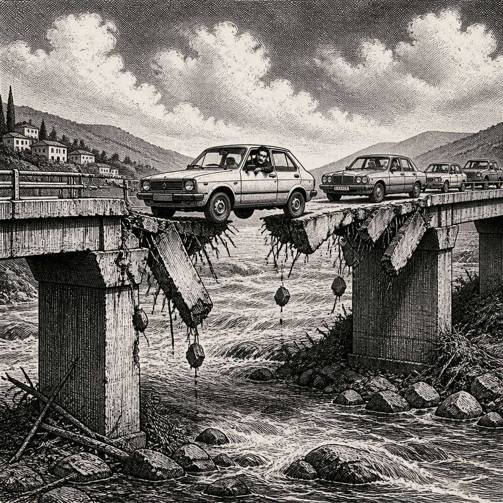 Ghost Bridge: Greek Drivers Keep Using Collapsed But Existential Structure