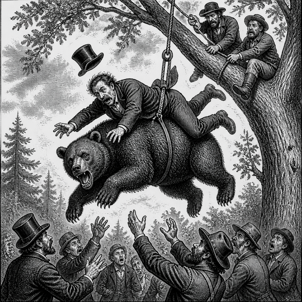 Man falls on bear as it's rescued from tree