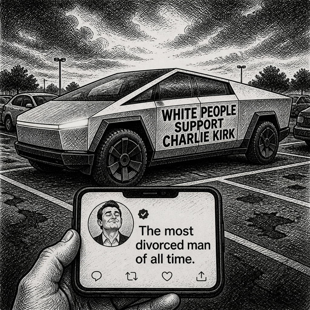 Cybertruck's Bold Statement: 'Most Divorced Man' spotted in parking lot