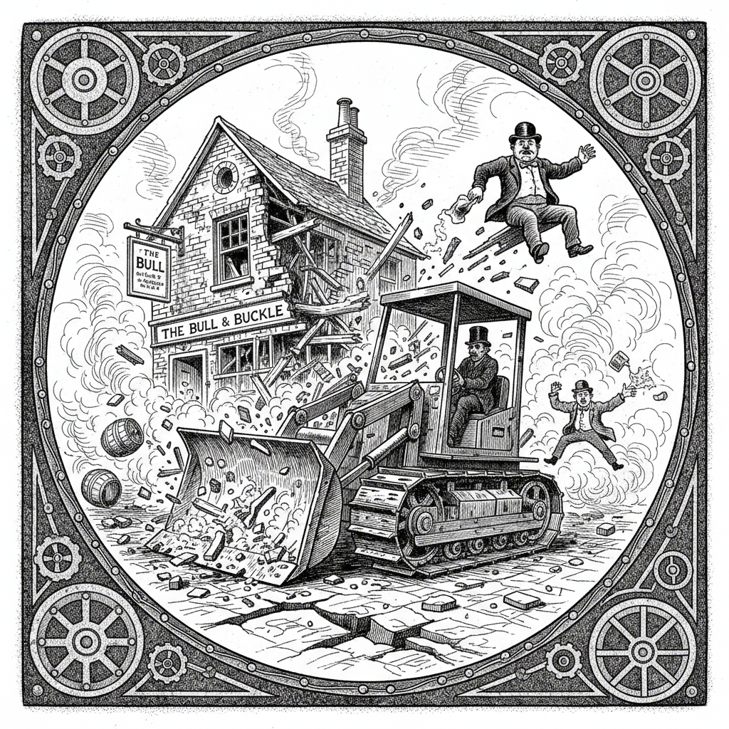 Bulldozer Rampage at Pub