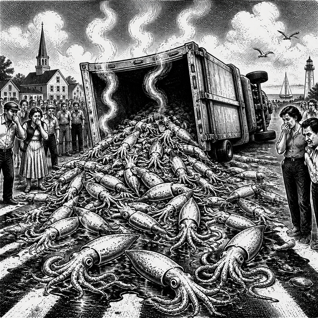 Rhode Island's Summer Scent: Truckload of Squid Creates Stinky Street Spectacle